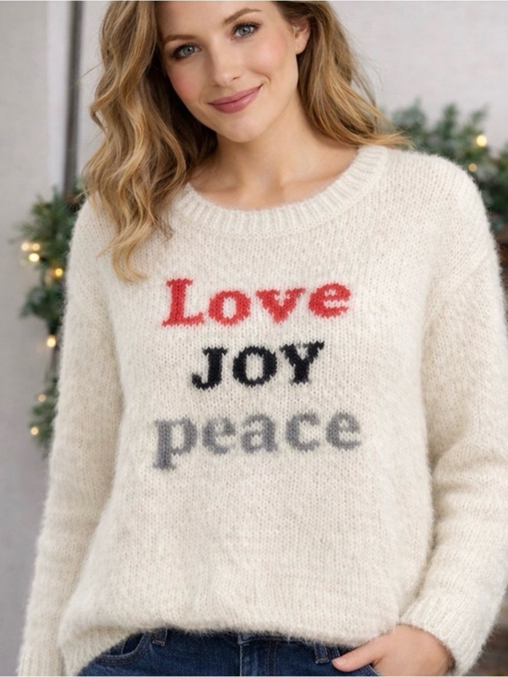 Wooden Ships Paola Buendia LOVE JOY PEACE Mohair Wool Crewneck Sweater S/M